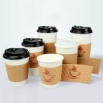 Custom Logo Corrugated Cardboard Paper Cup Jacket for Hot and Cold Drinks Kraft