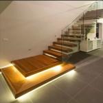 Villa Design Floating Staircase Invisible Steel Stringer With Wooden Tread Glass