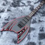 Custom black Bat 6-strings tremolo bridge electric guitar mahogany body black