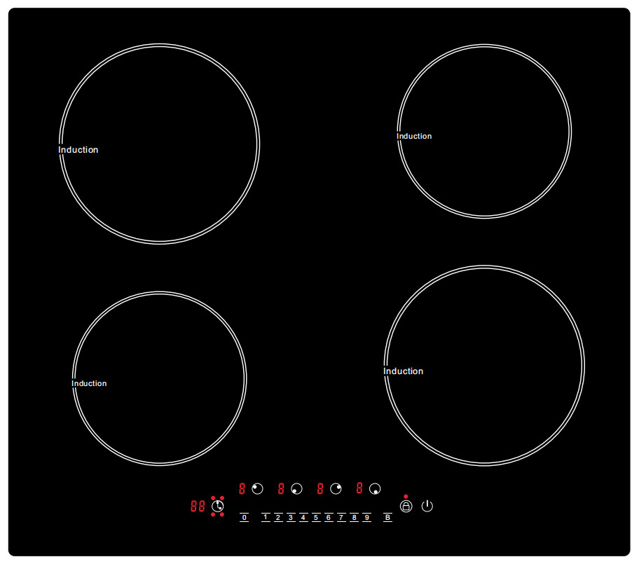 59cm Frameless 6.8KW 4 Zone Recessed Flush Mounted Induction Hob