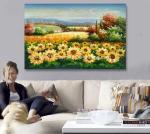 Custom Palette Knife Sunflowers Oil Painting, Decorative Hand Painted Art on