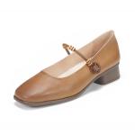 HZM013 Single Shoes Women'S Fall/Winter New Style First Layer Cowhide Square Toe