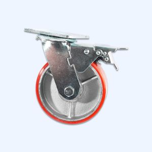 China 125mm Diameter Industrial Trolley 4 Inch PU Swivel Casters with 12*8.2mm Hole Distance factory