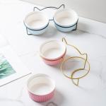 Ceramic Double Bowl Water Bowl High Foot Cat Food Bowl Drinking Bowl Pet Bowl