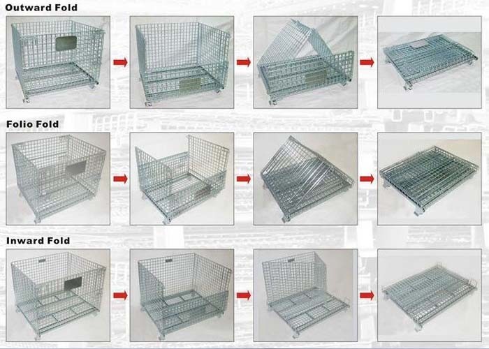 Zinc Finish Rigid Rolling Wire Mesh Cage Foldable With Foot Brakes / Castors