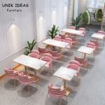 Metal Restaurant Dining Table And Chairs Upholstery Fabric With Gold Legs 800mm