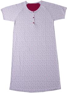 China Ladies Cotton Jersey Red/Floral Printed Raglan Sleeve Round Neck Nightdress Allover Print Button Placket factory