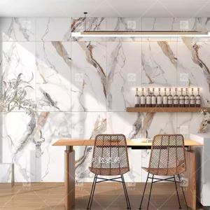 China House Glossy White Golden Marble Tile Vitrified Interior Walls Gold Vein Ceramic Carara Floor Marble Tile factory