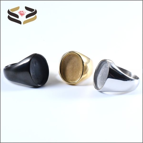 Geometric Pattern Stainless Steel Blank Wedding Band Rings With Plating Custom