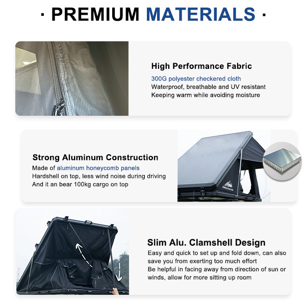 Convenient Camping Aluminum Waterproof Car Roof Top Tent Open Size 212x131x155cm Fits For Pickup