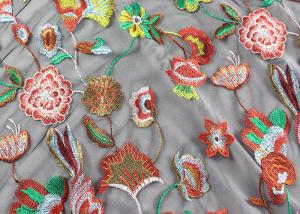 China Bright 3D Colored Flower Embroidery Lace Fabric For Ladies Wedding Dressmaking factory