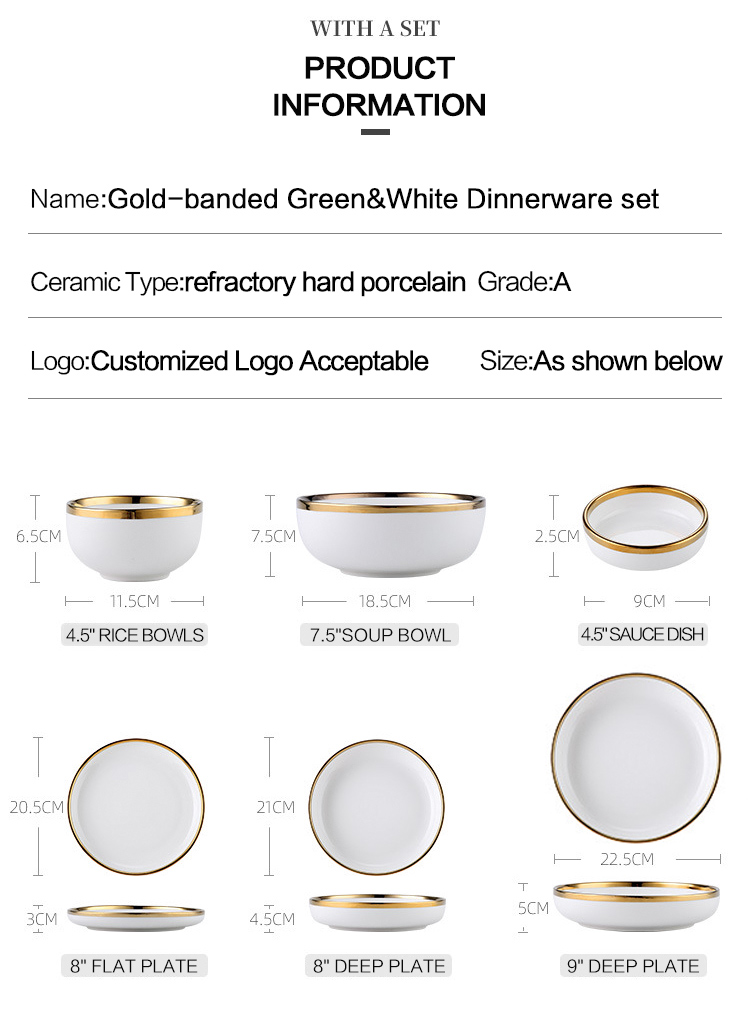 Nordic Luxury Style Ceramic Tableware Set Emerald Green With Gold Rim