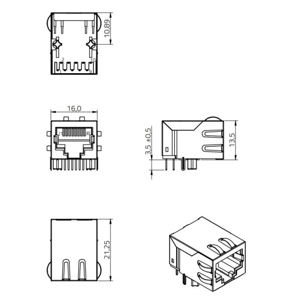 RJ45 Connector With Integrated Transformer For Routers 7499111001A
