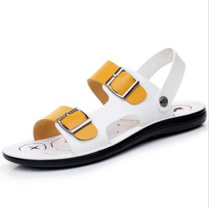 China Fashion Mens Leather Slides Shoes , Summer Genuine Leather Flat Sandals factory