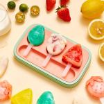 DIY Cartoon Fruit Shape Ice Cream Mold 3 grids Silicone Popsicle Mold Food Grade