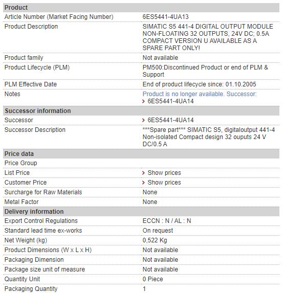 6ES5441-4UA13 6ES5 441-4UA13 Siemens Digital Output Module