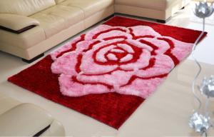 China 3D Rose Flower Polyester Silk Pink or Brown Color Shaggy Carpet Area Rug(3115) factory