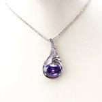 Women Silver Jewelry Oval 9mmx13mm Amethyst Cubic Zircon Pendant(P41)