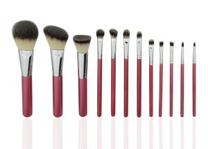 China Handmade 12 Pcs Professional Make Up Brush Set With PU Cup Holder Red Color factory