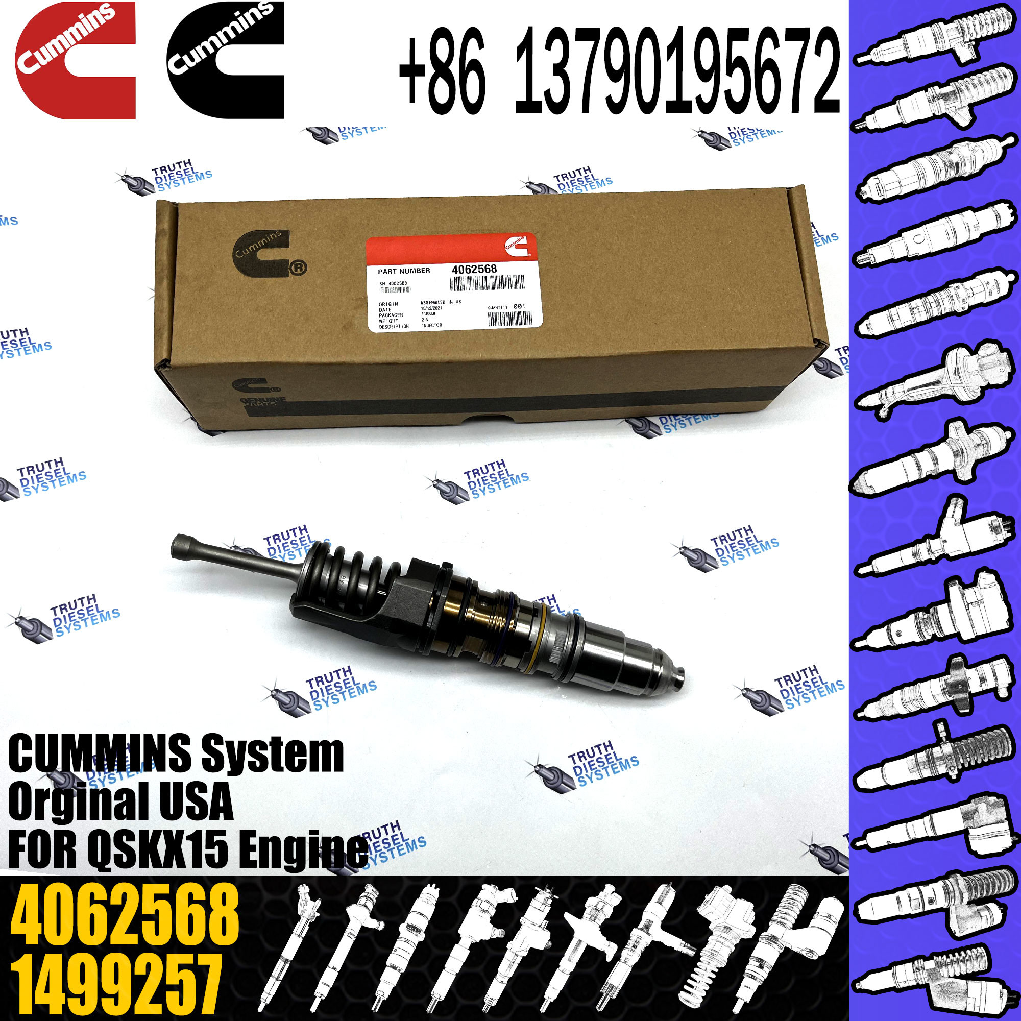 4062568 QSKX15 Diesel Engine Common Rail Fuel Injector 4914537 3973059 3975929 4010642 4026222 4061851