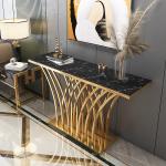 Glossy Stainless Steel Entrance Console Table Marble Top Hallway Table Marble