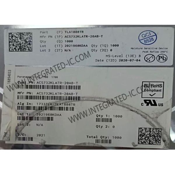 China ACS732KLATR-20AB-T Sensor IC 1MHz Bandwidth Galvanically Isolated Current Sensors With Overcurrent Fault Detection factory