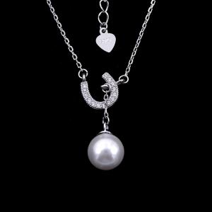 China Lucky Silver Pearl Necklace Pure 925 With Horseshoe U Shape Items factory