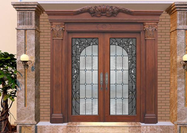 Wood Frame Dedorative Sliding Glass Door , Black Patina Internal Glass Sliding