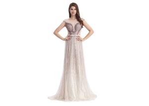 China Tulle And Sequined Classy Evening Dress , Sexy Beautiful Evening Dresses factory
