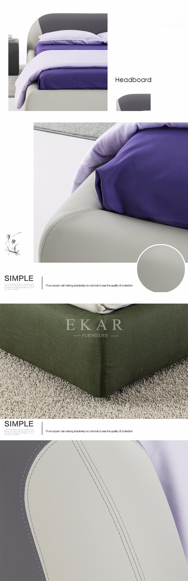Linen Fabric Pictures of Wood Double Bed Room Furniture