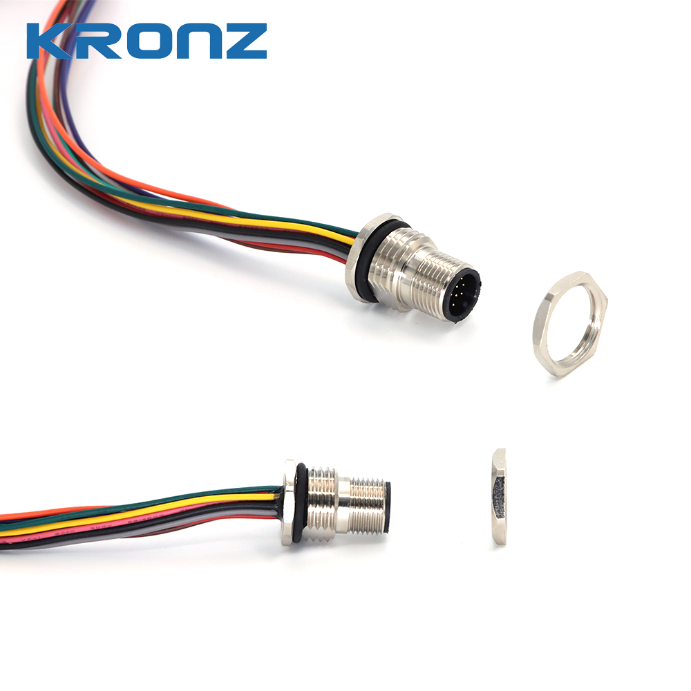 Waterproof M12 12 Pin Socket Wire Board Front Connector Cable with Zinc Alloy