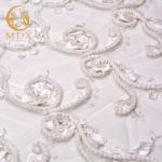 Luxury Heavy White Lace Fabrics 3D Floral Lace Material 1 Yard With Rhinestones