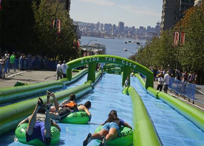 Huge Commercial Inflatable Slip And Slide Double Lane In Pink