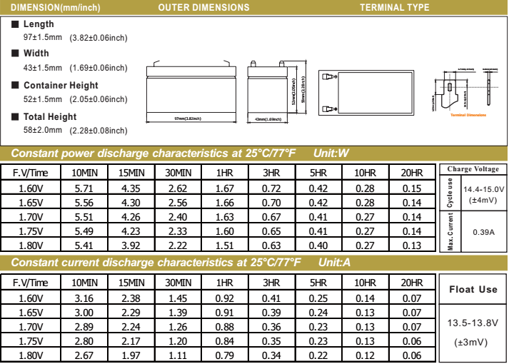 Back Storage Lead Acid Battery 1.2ah 1.3ah AGM Sealed Rechargeable Battery