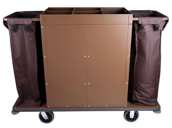 Hotel 3 - Tier Housekeeping Cart ,6" PP Wheels Iron Paint Brown Room Service Equipments