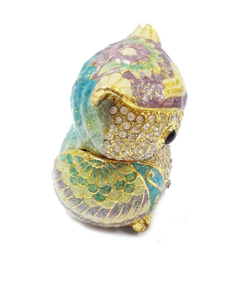 Bird owl metal jewelry box for jewelry wholesales owl jeweled enamel trinket box