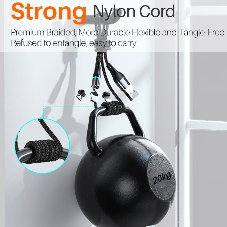 8000 Times 5A Magnetic USB Fast Charging Cable Nylon Braided Line