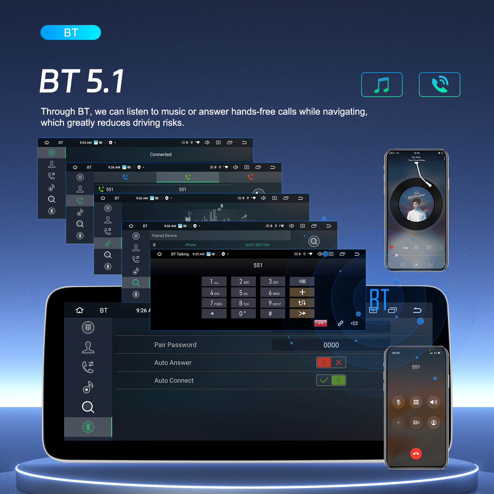 USB Connection 12.3 Inch 8 Core Car Radio with 4G WiFi Carplay Bluetooth GPS Touch Screen