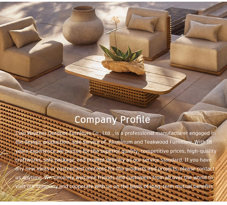 Outdoor Foam Cushion Water-Resistant Fabric Hotel Luxury Teak Outdoor Sofa Set Solid Wood Garden Furniture for Sun Patio