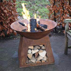 China Modern Classic Design Rust Round Corten Steel Fire Pit Bowl With Square Stand factory
