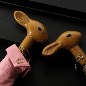 China Log black walnut high grade animal umbrella head ladies wooden handle umbrella Carved umbrella with wooden handle factory