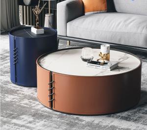 China Round Hotel Coffee Tables Italian Style Light Luxurious PU Finish Tea Table factory