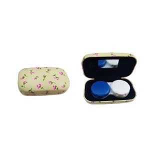 China Cute lens storage case PU printed contact lens case with mirror factory