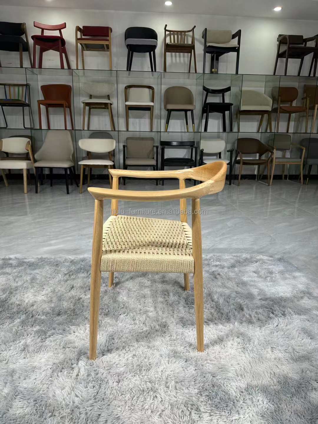 Solid Wood Lift Chair Modern Dining Arm Chair with Durable Rope Seat and Lift Function