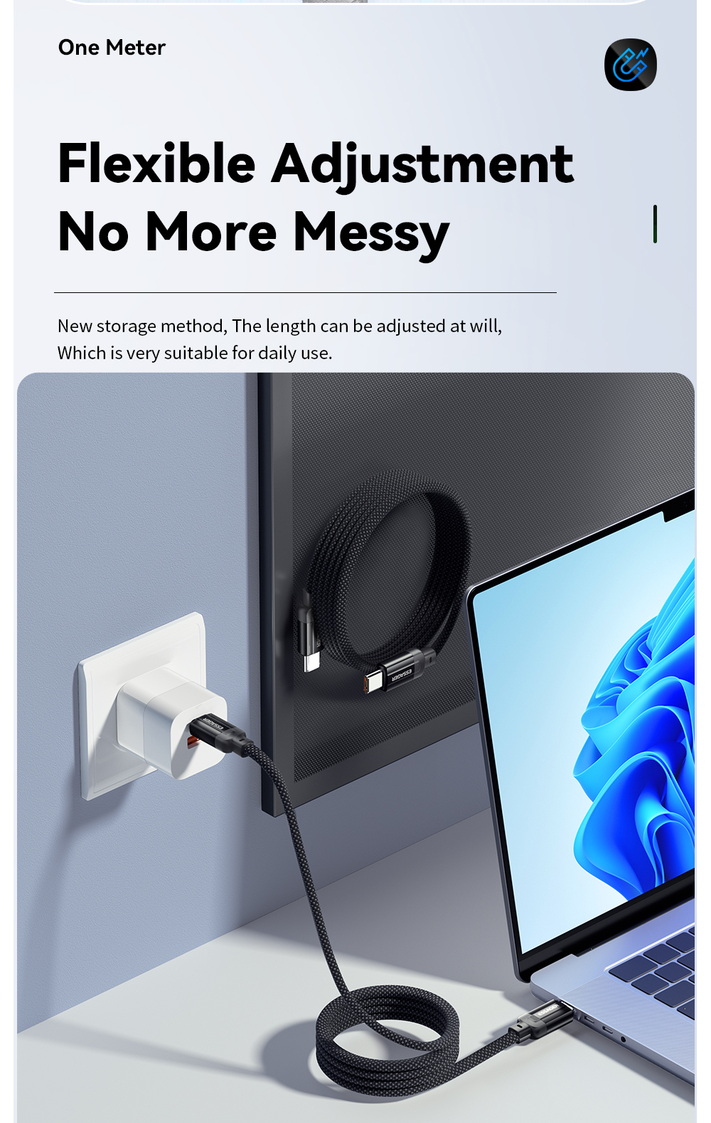 ES-X55 Series Magnetic Absorption Quick Charge Cable USB C To Type C Cable 100W 240W 1m