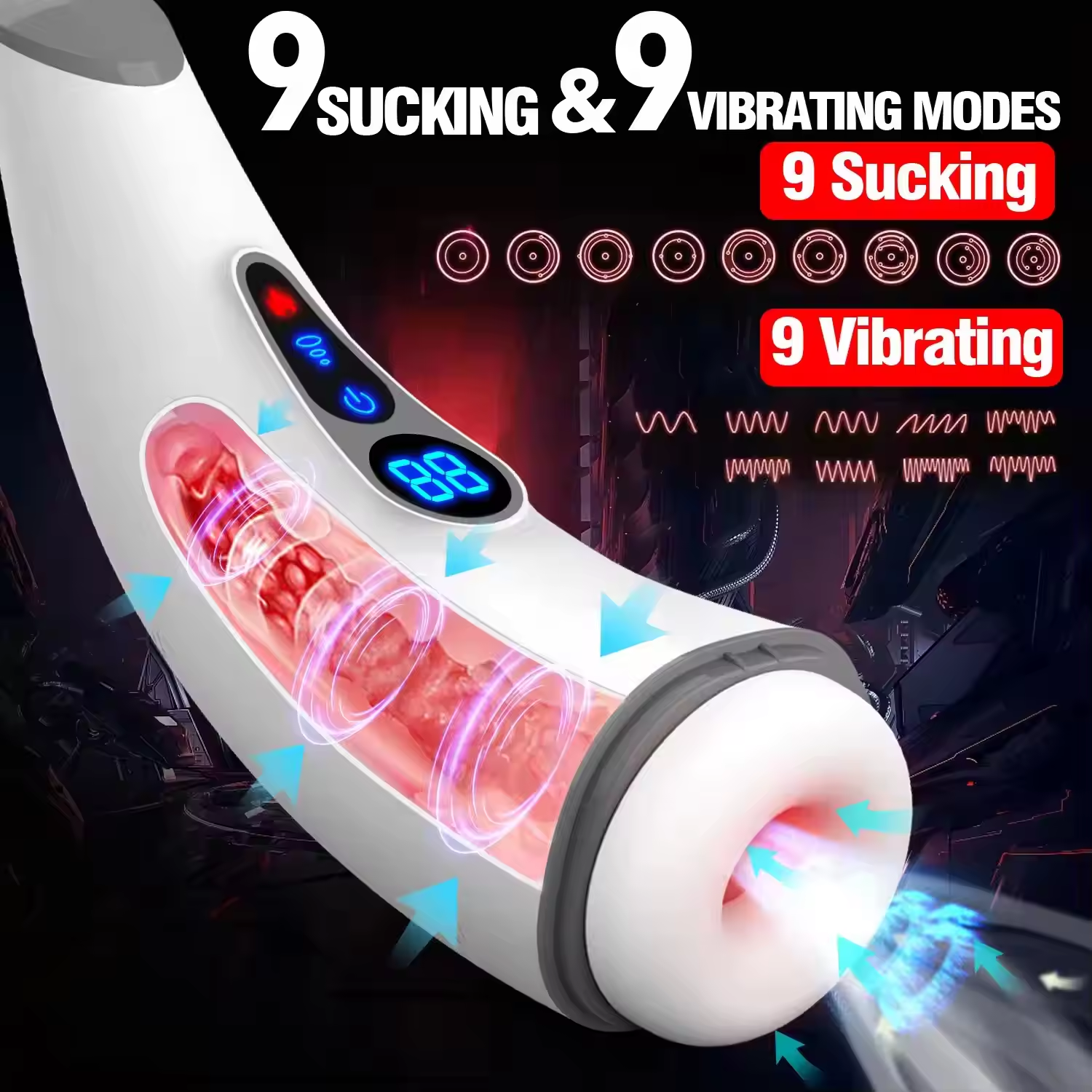 LCD Display Touch Control 9 Frequency Vibration Suction Smart Voice Automatic Sucking Heating Male Masturbators Cup