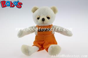 China 6&quot;White soft plush baby bear with orange overalls factory