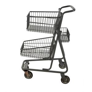 China 80L Supermarket Shopping Cart Double Basket Large Metal Trolley factory