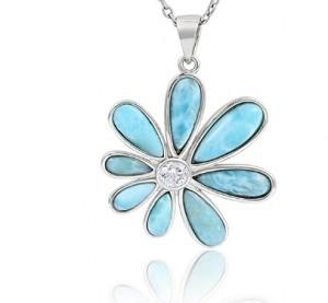 China Cabochon Cut 925 Sterling Silver Larimar Pendant Necklace Blue Flower Gemstone factory