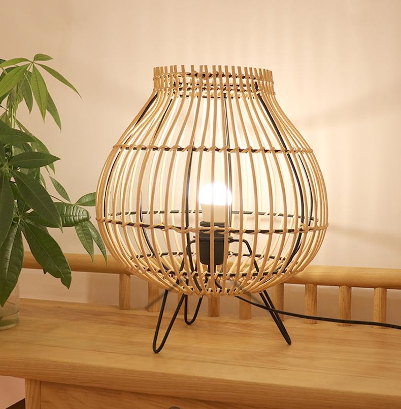 Chinese Style Modern Rattan Lamp For Bedroom Bedside Tea Room